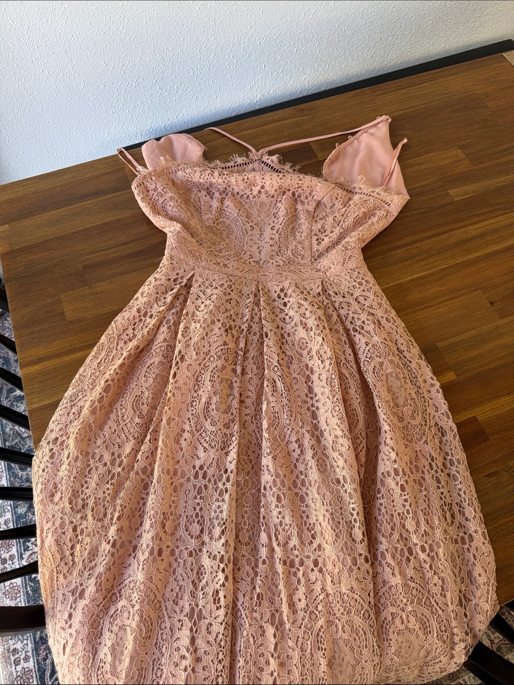 ASOS Blush Pink Lace Midi Dress with Spaghetti Straps
